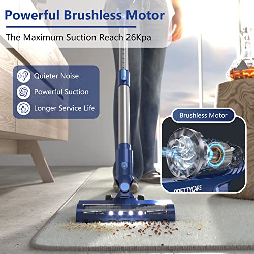 Cordless Vacuum Cleaner Upgraded 26KPA Powerful Suction, 6-in-1 Stick Vacuum Brushless Motor 40 Mins Runtime&LED Display, Cordless Vacuum Cleaner Pet Hair for Hardwood Floor Carpet P1 PRETTYCARE