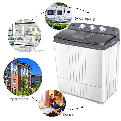 COSTWAY Portable Washing Machine, Twin Tub 20Lbs Capacity, Washer(12Lbs) and Spinner(8Lbs), Compact Laundry Machines Durable Design Energy Saving, Rotary Controller Drain Hose
