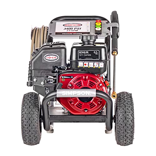 Simpson Cleaning MS61085 MegaShot 3400 PSI Gas Pressure Washer, 2.5 GPM, Kohler SH270, Includes Spray Gun and Extension Wand, 5 QC Nozzle Tips, 5/16-in. x 25-ft. MorFlex Hose, Black