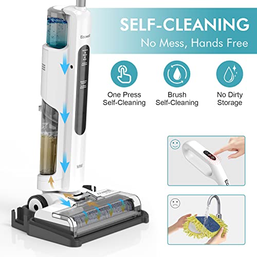 ECOWELL Cordless Wet Dry Vacuum Cleaner and Mop with Self Water Spray for Hard Floor and Area Rug, One-Step Cleaning for Sticky Messes and Pet Hair, WCVP03, White