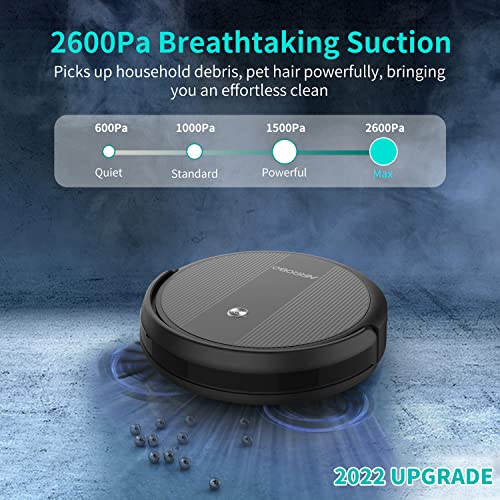 Robot Vacuum Cleaner, 2600Pa Strong Suction, Compatible with Alexa, App Control, Self Charging Robotic Vacuum, Clean Hard Floor, Low-Piled Carpet, Pet Hair, Slim, 2022 Upgrade AIRROBO P10 (Black)