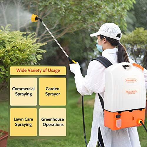 VISOTECH Battery Powered Sprayer, High Pressure Gardening Sprayer, Powerful Backpack Sprayer with Adjustable Nozzles, Electric Sprayer in Garden and Lawn (4.2 Gallon)