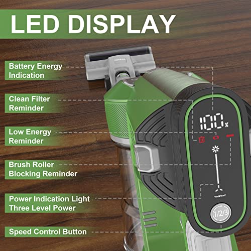 Cordless Vacuum Cleaner with LED Dsiplay, Up to 50min Runtime, 265W 25Kpa Suction Stick Vacuum, 2400mAh Rechargeable Battery Vacuum, 6 in 1 Lightweight Vacuum for Pet Hair Carpet Hard Floor