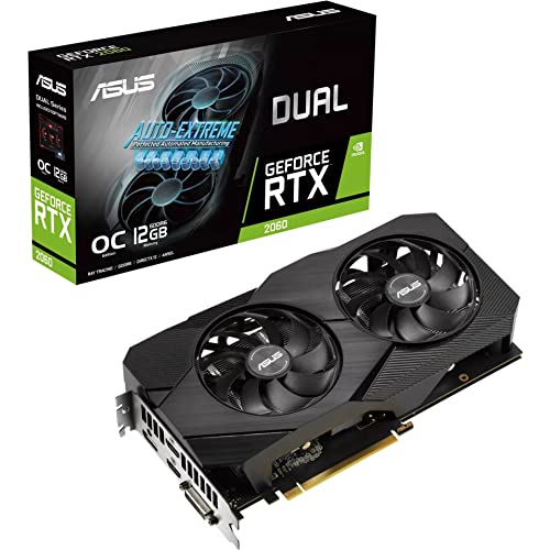 ASUS Dual GeForce RTX 2060 EVO OC Edition Graphics Card (PCIe 3.0, 12GB GDDR6 Memory, HDMI, DisplayPort, DVI-D, Axial-tech Fan, 0dB Technology, Auto-Extreme)