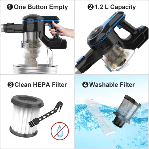 INSE Cordless Vacuum Cleaner, 6-in-1 Rechargeable Stick Vacuum with 2200 m-A-h Battery, Powerful Lightweight Vacuum Cleaner, Up to 45 Mins Runtime, for Home Hard Floor Carpet Pet Hair- N5S Azure