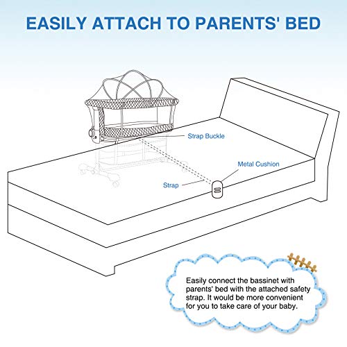 beiens 3-in-1 Baby Bassinet, Baby Crib Bedside Sleeper with Detachable Mosquito Net, 6 Height Adjustable Easy Folding Bassinet Portable Nursery Bed for Infant, Newborn, Baby Boys & Girls