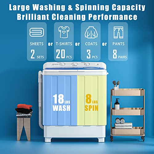 Auertech Portable Washing Machine, 28lbs Mini Twin Tub Washer Compact Laundry Machine with drain dump, Time Control, Semi-automatic 18lbs Washer 10lbs Spinner for Dorms, Apartments, RVs (28 lbs)