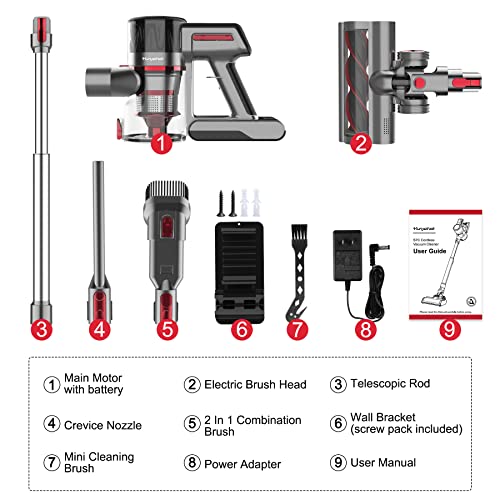 Cordless Vacuum Cleaner, 300W Brushless Motor with 26Kpa Powerful Suction Stick Vacuum, Up to 45Mins Max Runtime Detachable Battery
