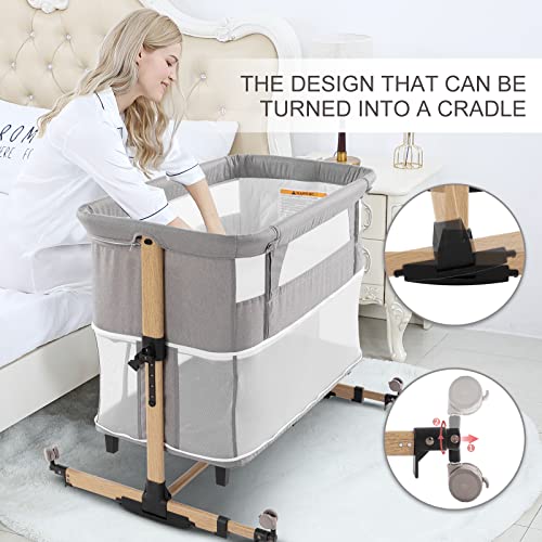 Jaoul 3 in 1 Baby Bassinets Bedside Sleeper Easy Folding Sleeper with Mattress Included, Height Adjustable Bedside Travel Crib for Newborn Infant-Baby Boy/Baby Girl