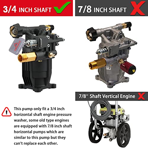 YAMATIC Horizontal Pressure Washer Pump 3/4" Shaft - Max 3300 PSI @ 2.5 GPM - Universal Pump and Original Engineering for Most Brand gas engine power washer