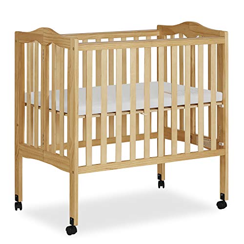 Dream On Me 2-in-1 Lightweight Folding Portable Stationary Side Crib in Natural, Greenguard Gold Certified