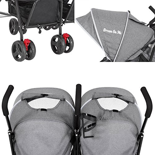 Dream On Me Volgo Twin Umbrella Stroller in Dark and Light Grey