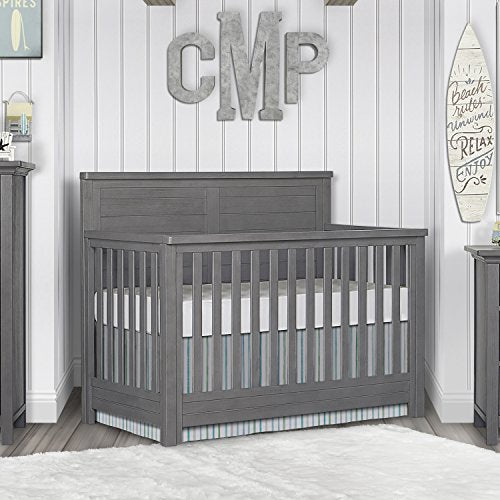 Evolur Belmar Flat 5-in-1 Convertible Crib in Rustic Grey, Greenguard Gold Certified