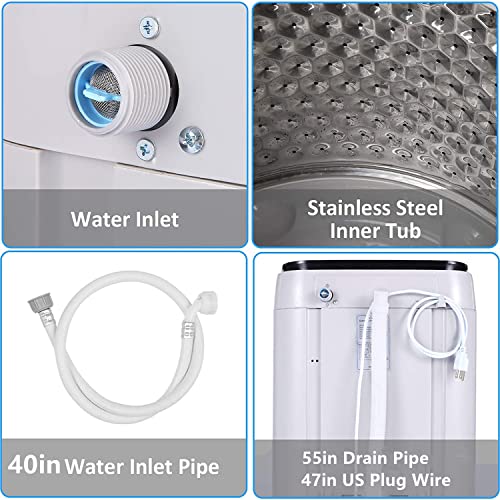 Tinfancy Portable Washer and Dryer Combo - 15.5 LBs 1.7 Cu.ft Compact Washing Machine and Dryer, 2-in-1 Automatic Small Laundry Appliances with Drain Pump for Apartment RV Dorm, 10 Programs 8 Water Level