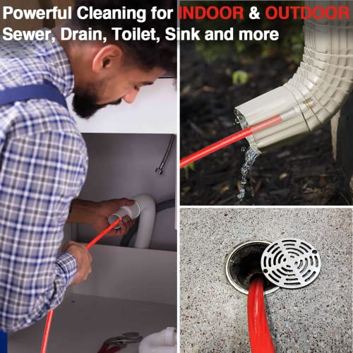 YAMATIC Sewer Jetter Kit for Pressure Washer 100 FT 1/4 Inch NPT Drain Cleaning Hose Button Nose & Rotating Sewer Jetting Nozzle Orifice 4.5, 4000 PSI