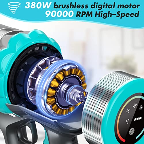 Belife Cordless Vacuum Cleaner, Stick Vacuum with 25Kpa Powerful Suction, 380W Brushless Motor, Up to 50mins Runtime, LED Display, 6 in 1 Lightweight Handheld Vacuum for Hard Floor Carpet Car Pet Hair