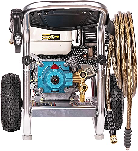 SIMPSON Cleaning Cleaning ALH3228-S Powered 3400 PSI Gas Pressure Washer, 2.5 GPM, HONDA GX200 Engine, Includes Spray Gun and Extension Wand, 5 QC Nozzle Tips, 5/16-inch x 25-foot Monster Hose, Red
