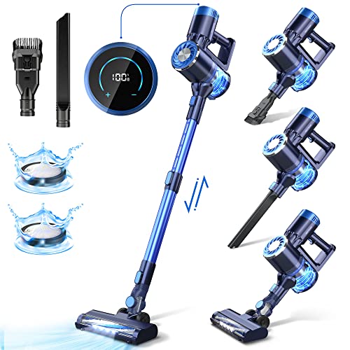 PRETTYCARE Cordless Vacuum Cleaner with LED Touch Display, 4 in 1 Stick Vacuum 35 Mins Runtime & Ultra-Quiet & Detachable Battery Lightweight Vacuum for Home Hardwood Floor Carpet Pet Cleaning W300
