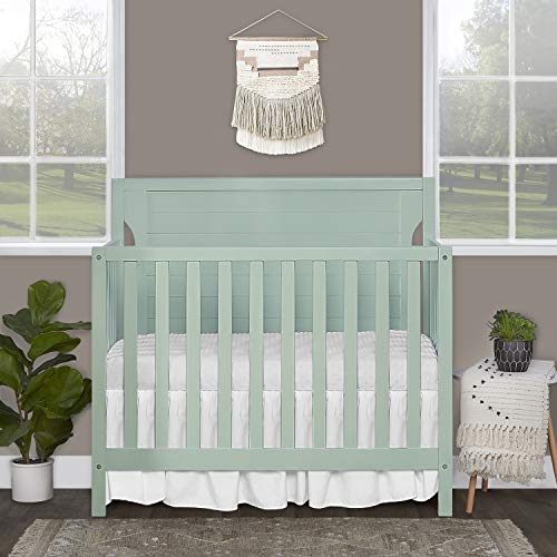Dream On Me Bellport 4 in 1 Convertible Mini/Portable Crib I Mini Baby Crib I Includes 1.5 Mattress, Light Seafoam Green