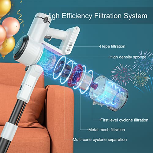 NEQUARE Cordless Vacuum Cleaner, Stick Vacuum Cleaner with 280W 25Kpa Powerful Suction 40min Runtime, 2200mAh Battery 4 in 1 Lightweight Handheld Vacuum for Car Pet Hair Carpet Hard Floor S25