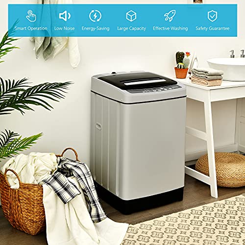 Giantex Full Automatic Washing Machine, 2 in 1 Portable Laundry Washer 1.5Cu.Ft 11lbs Capacity Washer and Dryer Combo 8 Programs 10 Water Levels Energy Saving Top Load Washer for Apartment Dorm