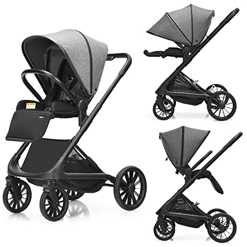 INFANS Baby Stroller for Toddler, Quick-Fold Infant Stroller with Reversible Seat, Hard Plate, Air Rod Folding, Aluminum Frame, 5-Point Harness, Adjustable Handle and Footrest