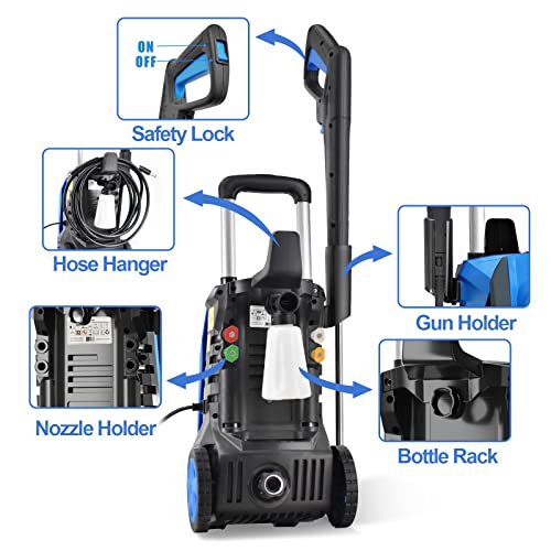 Sea tool 3500 PSI Electric Pressure Washer - 2.6 GPM High Power Pressure Washers with 4 Quick Spray Nozzle Foam Bottle IPX5 Car Washer Cleaner for Home/Driveway/Patio