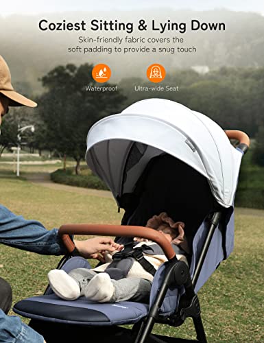 besrey Lightweight Baby Stroller, Travel Stroller with One-Hand Easy Fold, Full-Size Waterproof Canopy, Compact Stroller with Large Cup Holder|Shock-Absorbing Wheel, Toddler Stroller for 6-36