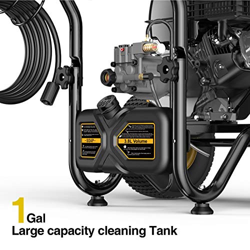 BLUBERY 3600PSI Gas Pressure Washer, 2.7GPM Heavy Duty Power Washer, 30Ft High Pressure Hose&Soap Tank, 5 Adjustable Nozzles, CARB Compliant.Black.