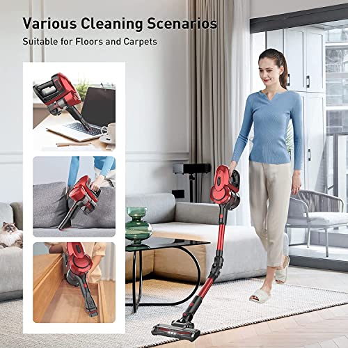 Cordless Stick Vacuum, 25Kpa Powerful Suction Vacuum Cleaner 45min Long Rumtime with 250W Motor Cordless Vacuum for Hard Floor Carpet