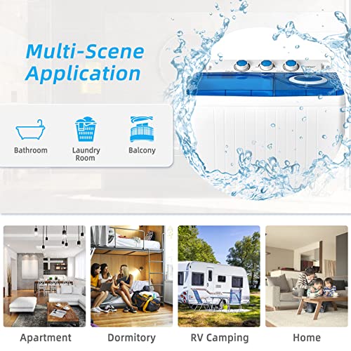 Giantex Portable Washing Machine, 2 in 1 Washer and Spinner Combo, 26lbs Capacity 18 lbs Washing 8 lbs Spinning, w/Timer Control, Built-in Drain Pump, Dorm Apartment Semi-Automatic Laundry Twin Tub Mini Washer (Blue & White)