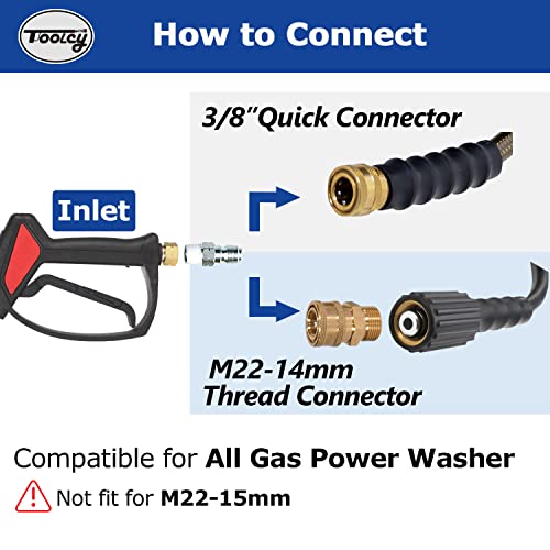 TOOLCY Pressure Washer Gun, Professional Durability, Multiple Easy Extension Wand, 5 Nozzle Tips, M22 to 3/8" Quick Connection, Fit Most Power Washer Stand Up to 4500 PSI.