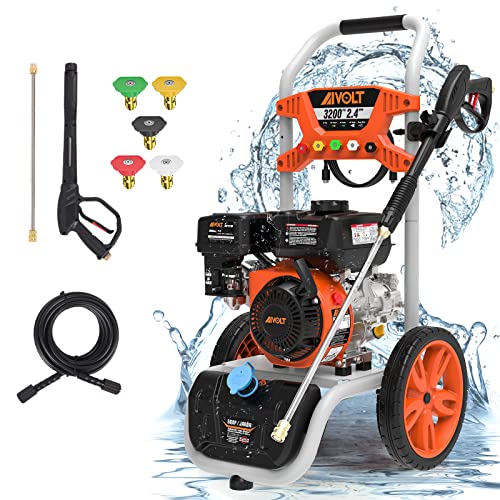 AIVOLT Gas Power Washer - 3200PSI Gas Powered Pressure Washers 2.4 GPM Heavy Duty Power Washer Gas High Pressure Cleaner with Soap Tank and 5 Quick-Connect Nozzles, CARB Compliant