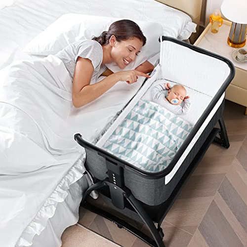 Baby Bassinet, Bedside Sleeper for Baby, Baby Crib Bassinet for Newborn/Infant/Baby Boy/Baby Girl with Storage Basket, Easy to Assemble , Adjustable Height Portable, Quick Assemble Safe Stable
