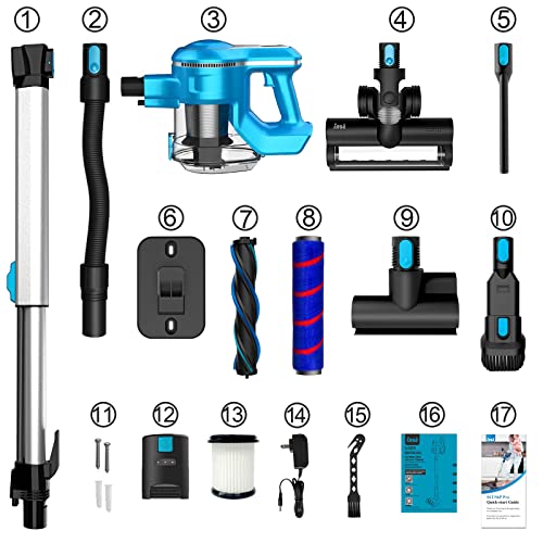 INSE Cordless Vacuum Cleaner, 23Kpa 265W Powerful Suction Stick Vacuum Cleaner, Up to 45min Runtime, Rechargeable Battery Vacuum, 10-in-1 Lightweight Vacuum for Carpet Hard Floor Pet Hair Car,S6T Blue
