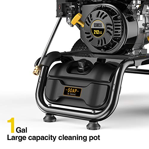 BLUBERY 3500PSI Gas Pressure Washer, 13'' Pneumatic Anti-Skid Tires, 50FT Hose&Soap Container, 2.6GPM 212CC Power Washer, 5 Adjustable Nozzles, CARB&EPA CERT