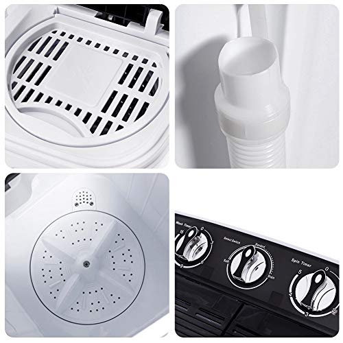 Clothes Washing Machines,SAFEPLUS Compact Mini Twin Tub Versatile Washing Machine with 8 lbs Washing &5 lbs Spin Dryer Load Cappacity Gravity Drain Pump and Drain Hose for Apartment (Black)