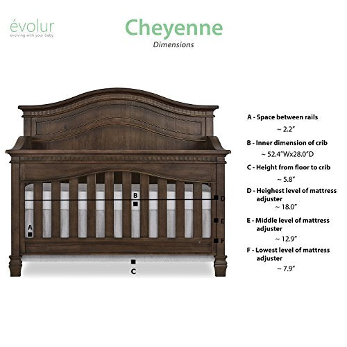 Evolur Cheyenne 5 in 1 Full Panel Convertible Crib in Antique Brown