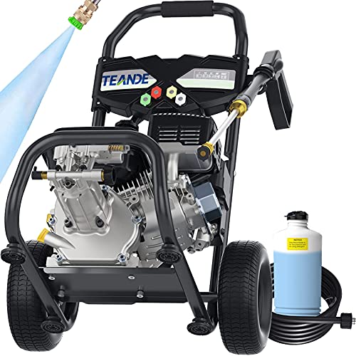TEANDE 3200PSI Gas Pressure Washer Power Washer 212CC Gas Pressure Washer Powered, High-Pressure Hose 5 Nozzles (Black)