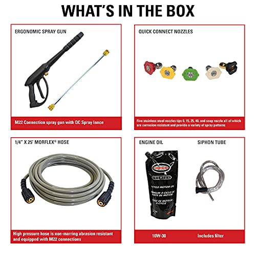 SIMPSON Cleaning MS60763-S MegaShot 3100 PSI Gas Pressure Washer, 2.4 GPM, Kohler RH265 Engine, Includes Spray Gun and Extension Wand, 5 QC Nozzle Tips, 1/4-in. x 25-ft. MorFlex Hose