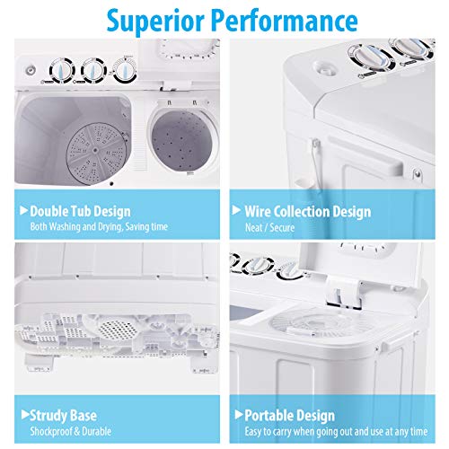 Frifer Twin Tub MIini Washing Machine, Compact Semi-Automatic 15 Lbs Washer and 10Lbs Dryer, Portable Washer Machine with Timer Control for Apartment, Dorms, RVs, Camping, White