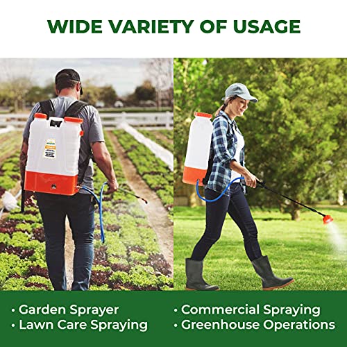 PetraTools 4 Gallon Battery Powered Backpack Sprayer – Extended Spray Time Long-Life Battery - New HD Wand Included, Wide Mouth Lid, Multiple Nozzles & Battery Included