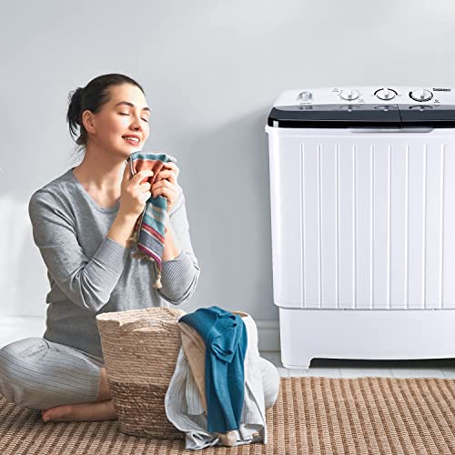 ENGiNDOT Portable Washing Machine, 7.7Lbs/3.5Kg Fully Automatic Compact Washer with Drain Pump, 10 Wash Programs, LED Display, Air Dry Mode, Ideal Laundry Washing Machine for Apartment/RV/Dorm/Camping (Twin-tub)