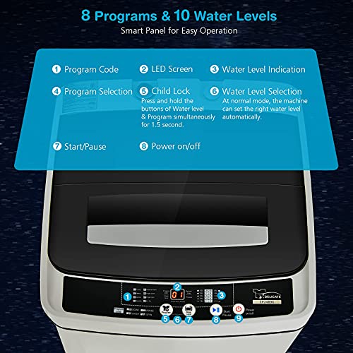 Giantex Full Automatic Washing Machine, 2 in 1 Portable Laundry Washer 1.5Cu.Ft 11lbs Capacity Washer and Dryer Combo 8 Programs 10 Water Levels Energy Saving Top Load Washer for Apartment Dorm
