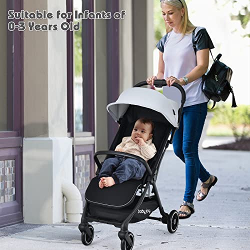 BABY JOY Lightweight Baby Stroller, Compact Travel Stroller for Airplane, Toddler Pushchair Infant Stroller w/Adjustable Backrest & Canopy, Storage Basket, Easy One-Hand Fold, Aluminium Frame (Gray)