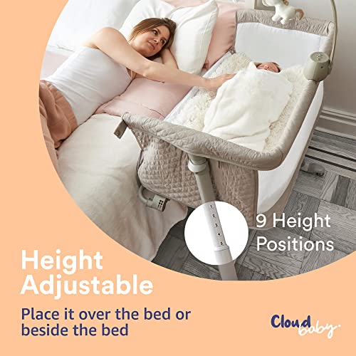 Cloud Baby Premium Baby Bassinet Plus Hanging Doll, Music and Built in Wheels, Best Baby Bed for Infant Newborn Girl Boy Unisex, Bedside Bassinet, Portable Crib and Sleeper for Safer Cosleeping