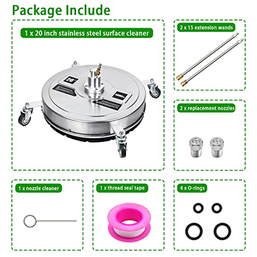20-Inch Pressure Washer Surface Cleaner Driveway Power Washer Accessories Attachments Stainless Steel with 2 Extension Wand