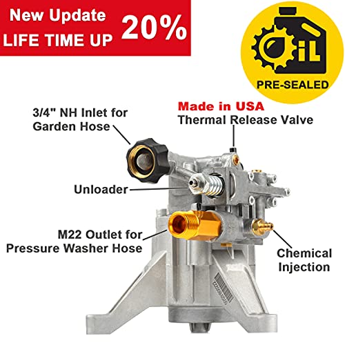 YAMATIC 7/8" Shaft Vertical Pressure Washer Pump, 2600-3000 PSI @ 2.5 GPM OEM & Replacement Pump for Power Washer Compatible with 308653052, 308653093, 308653009, 308653008, 308653006