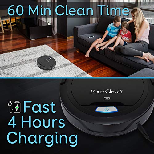 SereneLife Robot Automatic Vacuum Cleaner - Upgraded Lithium Battery 90 Min Run Time - Bot Self Detects Stairs Pet Hair Allergies Friendly Home Cleaning for Carpet Hardwood Floor - PUCRC26B , Black