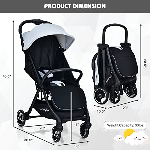 BABY JOY Lightweight Baby Stroller, Compact Travel Stroller for Airplane, Toddler Pushchair Infant Stroller w/Adjustable Backrest & Canopy, Storage Basket, Easy One-Hand Fold, Aluminium Frame (Gray)